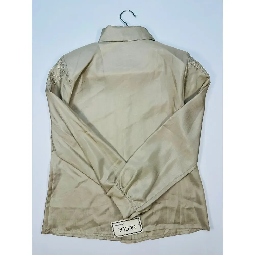 Vintage 1980’s Nicola Silky Long Sleeve Blouse with Embroidery Details Size 12